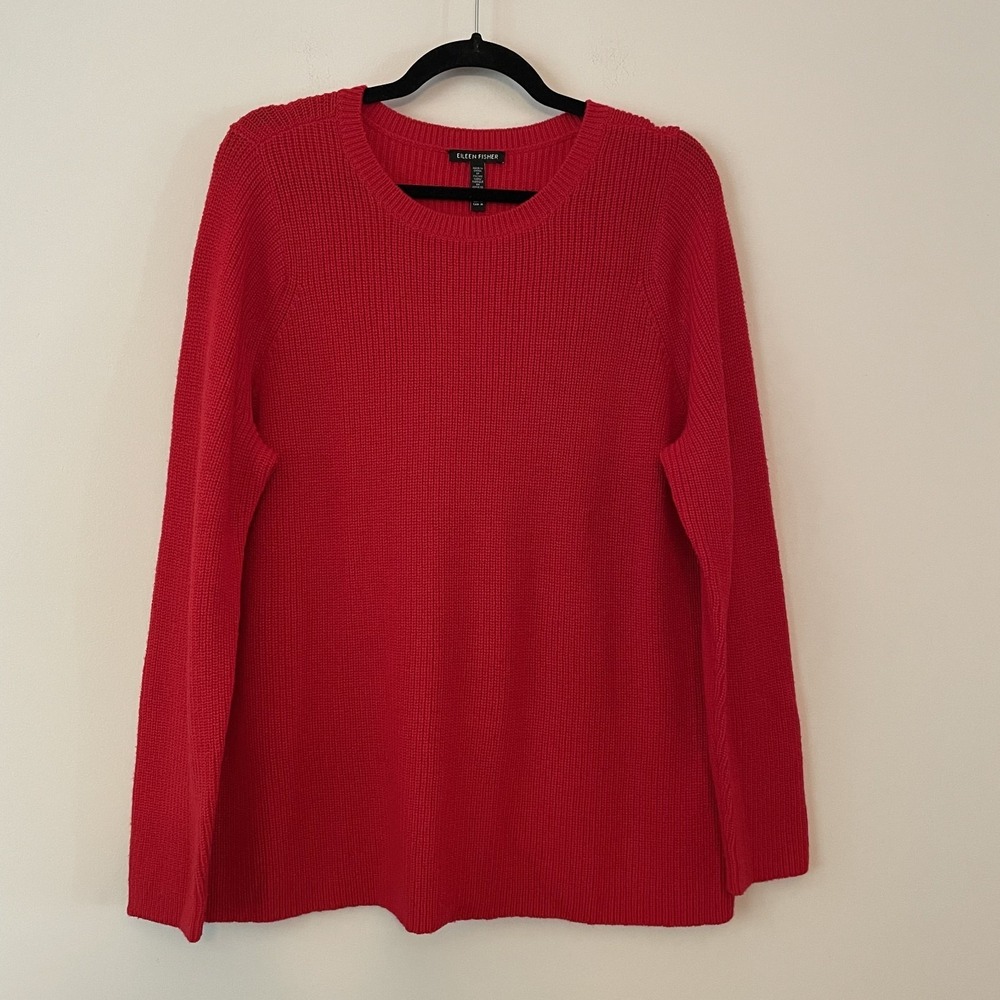 Eileen Fisher Extra Fine Merino Wool Knit Sweater Red Size M Capsule Minimalist